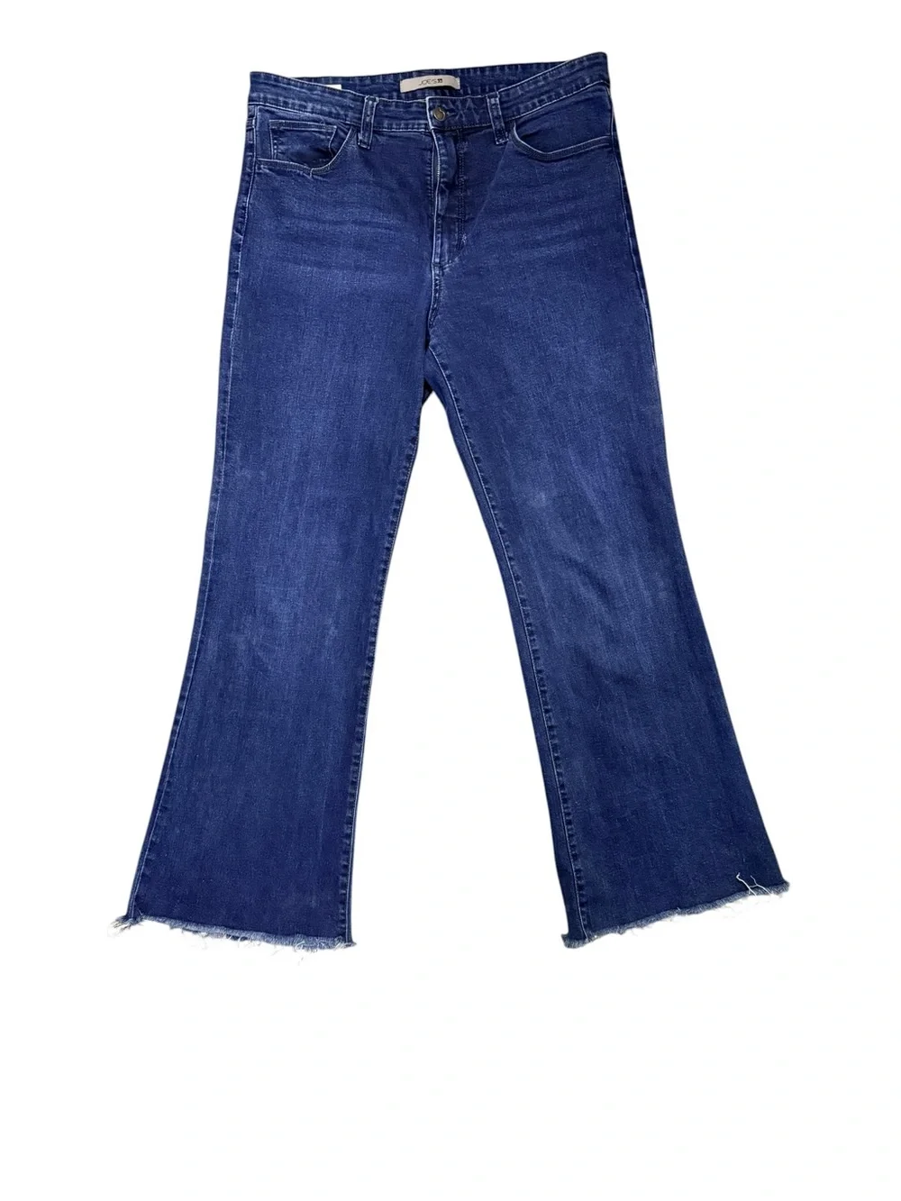 Joe’s Jeans High Rise Kick Flare Jeans Size 32 Dark Wash Raw Hem Stretch Denim